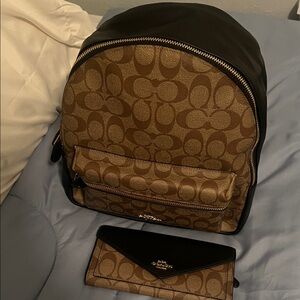 Coach Signature Brown and Black Backpack and Wallet